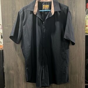 Mens Johnny Bigg Short sleeve button down Size Large Dark Navy Blue some stretch